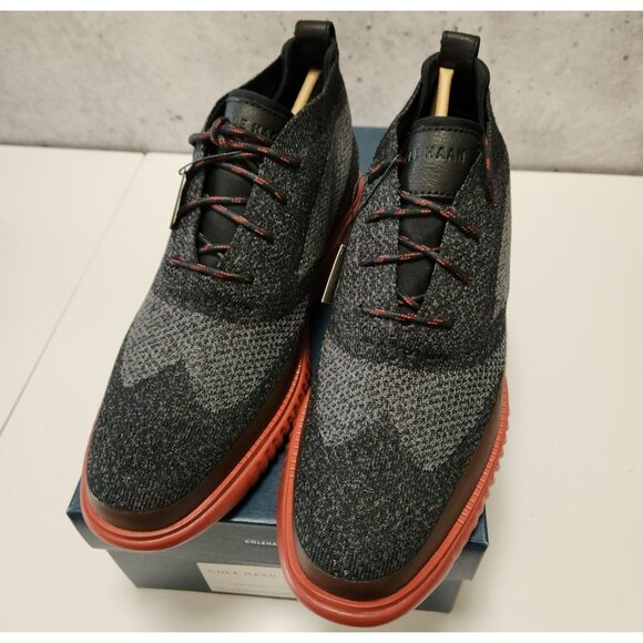 NWB Cole Haan Zerogrand Stitchlite Knit Chukkas Mens 8.5M Black/Gray Red Sole - Picture 10 of 16